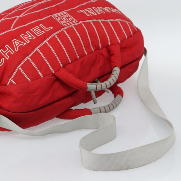 CHANEL Sports Line Boston Bag Nylon Red Silver CC Auth ka5057A