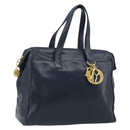 Christian Dior Hand Bag Leather Navy Gold Auth ka5060A-1