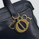 Christian Dior Hand Bag Leather Navy Gold Auth ka5060A-17