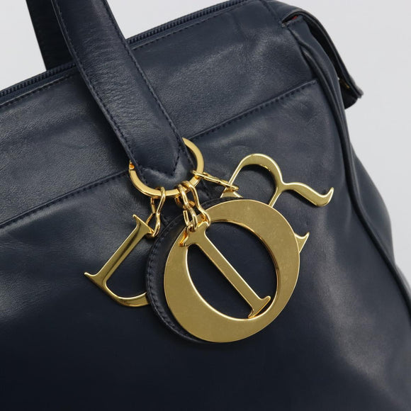 Christian Dior Hand Bag Leather Navy Gold Auth ka5060A