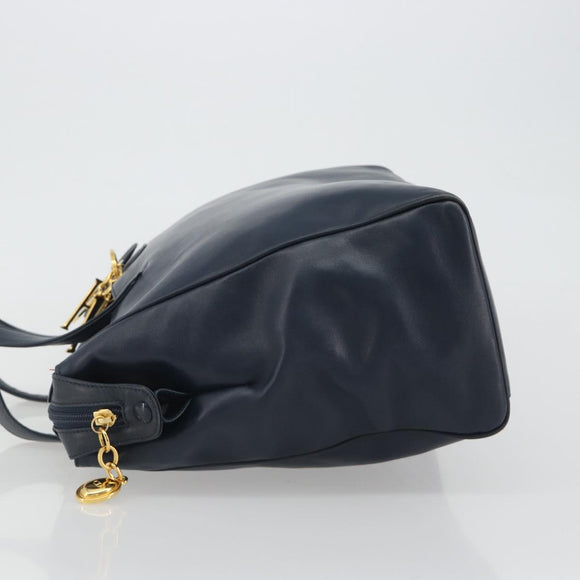 Christian Dior Hand Bag Leather Navy Gold Auth ka5060A