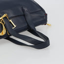 Christian Dior Hand Bag Leather Navy Gold Auth ka5060A-7