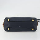 BURBERRY Hand Bag Leather 2way Navy Gold Auth ka5063A-5