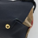BURBERRY Hand Bag Leather 2way Navy Gold Auth ka5063A-9