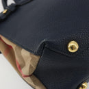 BURBERRY Hand Bag Leather 2way Navy Gold Auth ka5063A-16