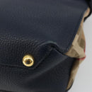 BURBERRY Hand Bag Leather 2way Navy Gold Auth ka5063A-17