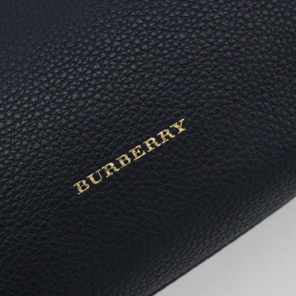 BURBERRY Hand Bag Leather 2way Navy Gold Auth ka5063A