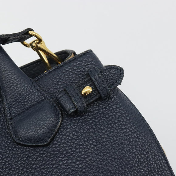 BURBERRY Hand Bag Leather 2way Navy Gold Auth ka5063A