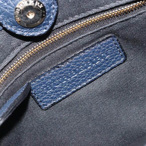 BURBERRY Hand Bag Leather 2way Navy Gold Auth ka5063A