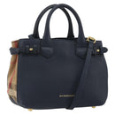 BURBERRY Hand Bag Leather 2way Navy Gold Auth ka5063A-1