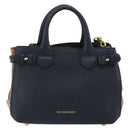 BURBERRY Hand Bag Leather 2way Navy Gold Auth ka5063A-13