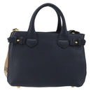 BURBERRY Hand Bag Leather 2way Navy Gold Auth ka5063A-2
