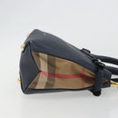 BURBERRY Hand Bag Leather 2way Navy Gold Auth ka5063A-3