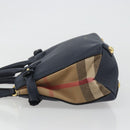 BURBERRY Hand Bag Leather 2way Navy Gold Auth ka5063A-4