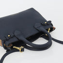 BURBERRY Hand Bag Leather 2way Navy Gold Auth ka5063A-6
