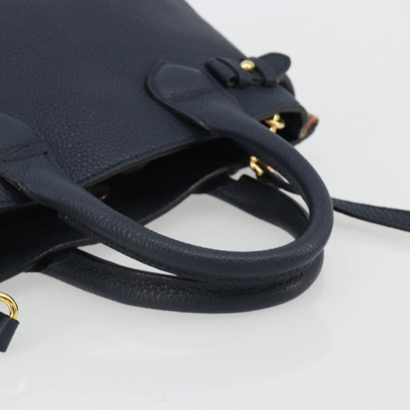 BURBERRY Hand Bag Leather 2way Navy Gold Auth ka5063A