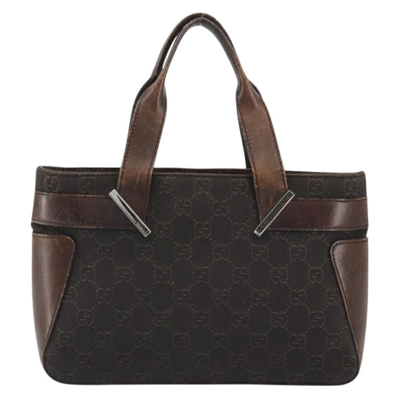 GUCCI GG Canvas Hand Bag Dark Brown Silver 73984 Auth ka5065