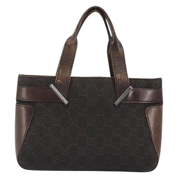 GUCCI GG Canvas Hand Bag Dark Brown Silver 73984 Auth ka5065