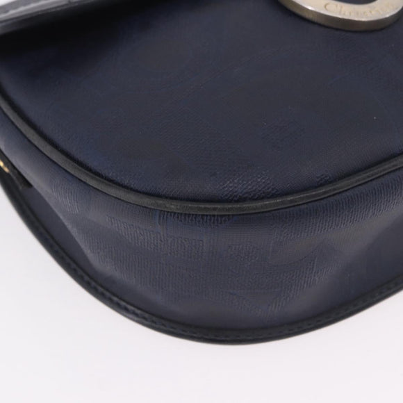 Christian Dior Trotter Canvas Shoulder Bag PVC Navy Gold Auth ka5068