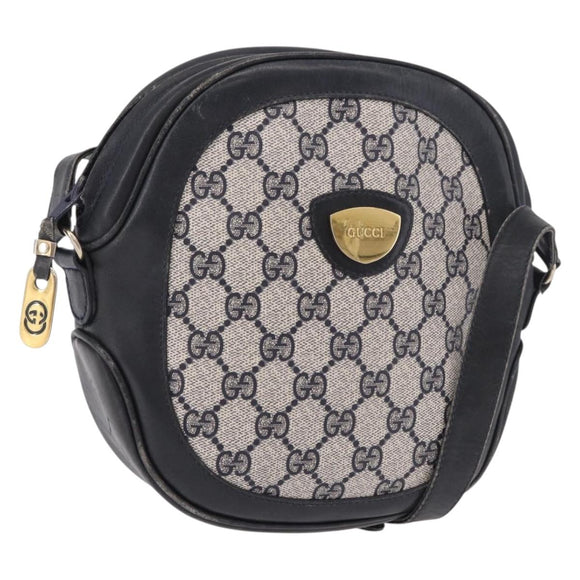 GUCCI GG Supreme Shoulder Bag PVC Navy Gold Auth ka5069