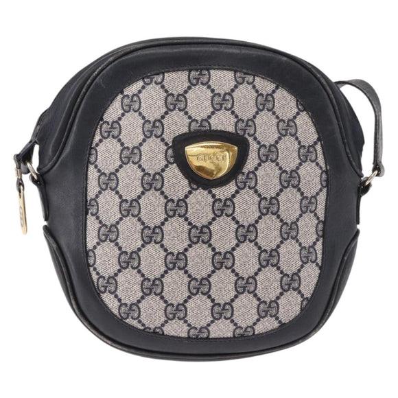 GUCCI GG Supreme Shoulder Bag PVC Navy Gold Auth ka5069