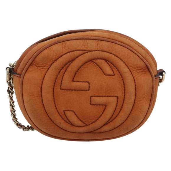 GUCCI Mini Soho Chain Shoulder Bag Leather Brown Gold 353965 Auth ka5070