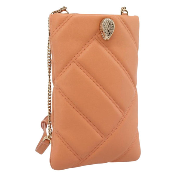 BVLGARI Shoulder Bag Leather Orange Gold Auth ka5074M