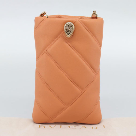 BVLGARI Shoulder Bag Leather Orange Gold Auth ka5074M