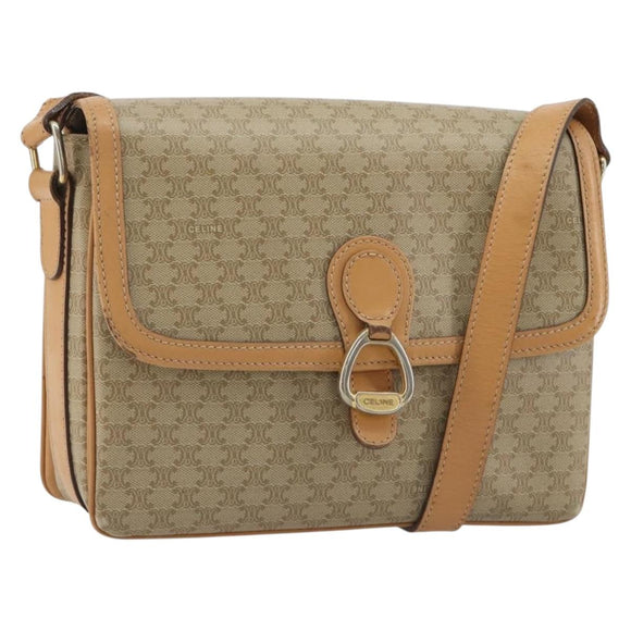 CELINE Macadam Canvas Shoulder Bag PVC Beige Gold Auth ka5075