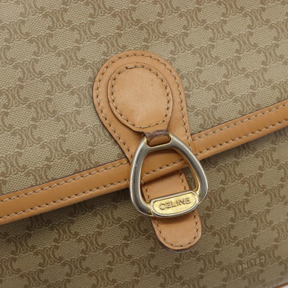 CELINE Macadam Canvas Shoulder Bag PVC Beige Gold Auth ka5075