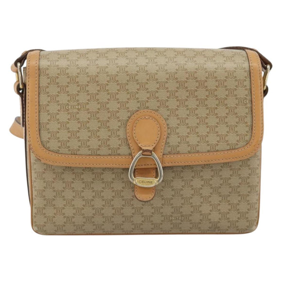 CELINE Macadam Canvas Shoulder Bag PVC Beige Gold Auth ka5075