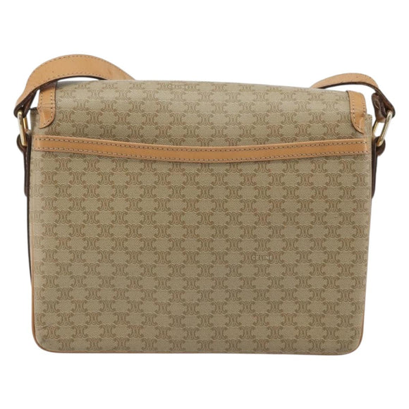 CELINE Macadam Canvas Shoulder Bag PVC Beige Gold Auth ka5075
