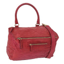 GIVENCHY Tote Bag Leather 2way Red Gold Auth ka5076A-1