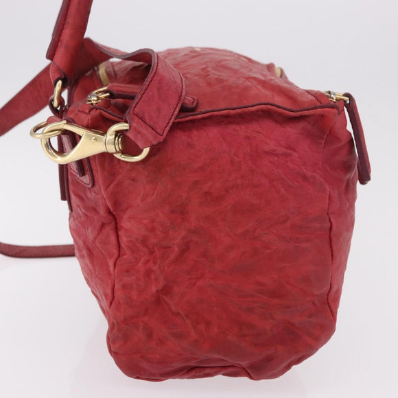 GIVENCHY Tote Bag Leather 2way Red Gold Auth ka5076A