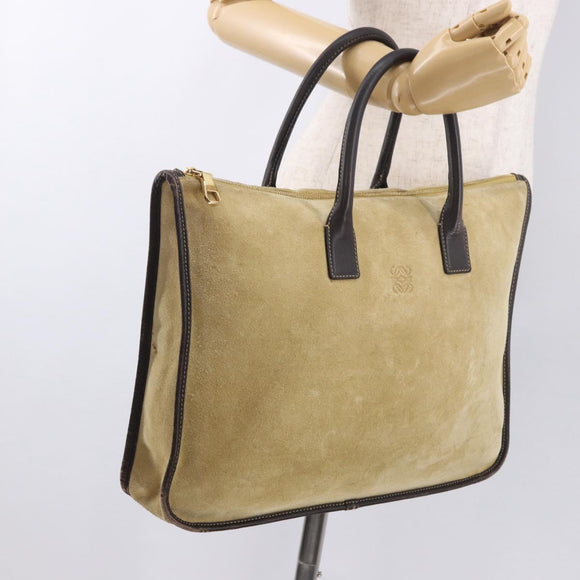 LOEWE Anagram Hand Bag Suede Beige Gold Auth ka5077