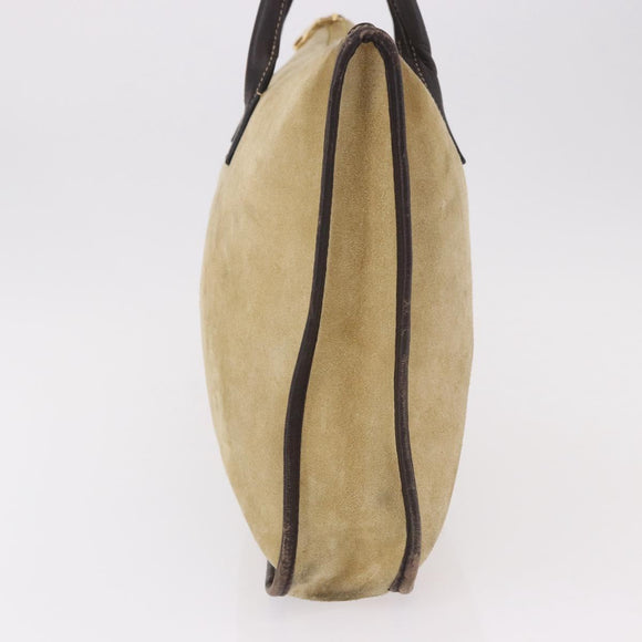 LOEWE Anagram Hand Bag Suede Beige Gold Auth ka5077