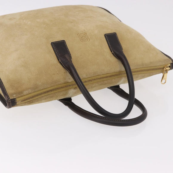 LOEWE Anagram Hand Bag Suede Beige Gold Auth ka5077