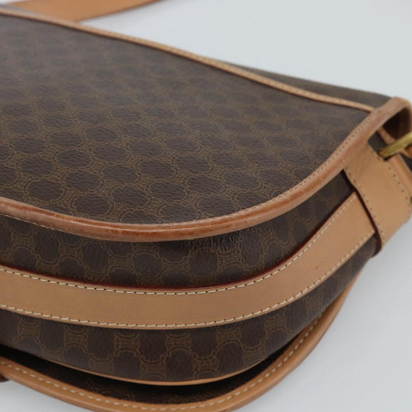 CELINE Macadam Canvas Shoulder Bag PVC Leather Brown Gold Auth ka5079