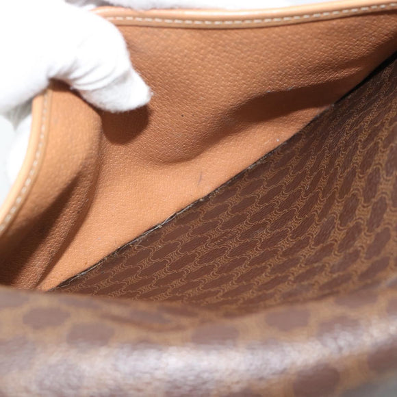 CELINE Macadam Canvas Shoulder Bag PVC Leather Brown Gold Auth ka5079
