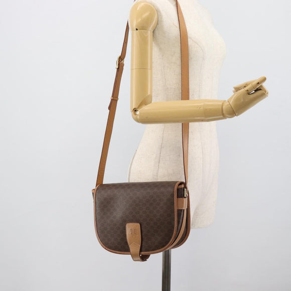 CELINE Macadam Canvas Shoulder Bag PVC Leather Brown Gold Auth ka5079
