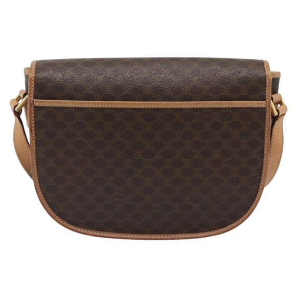 CELINE Macadam Canvas Shoulder Bag PVC Leather Brown Gold Auth ka5079