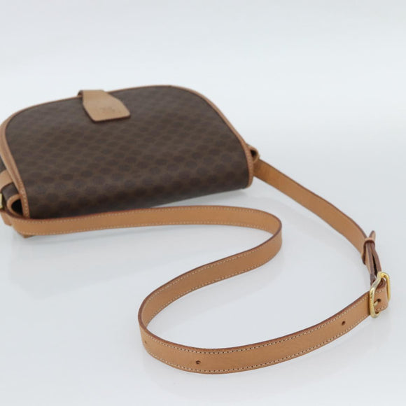 CELINE Macadam Canvas Shoulder Bag PVC Leather Brown Gold Auth ka5079
