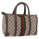 GUCCI GG Supreme Web Sherry Line Boston Bag PVC Beige Gold Auth ka5081-1