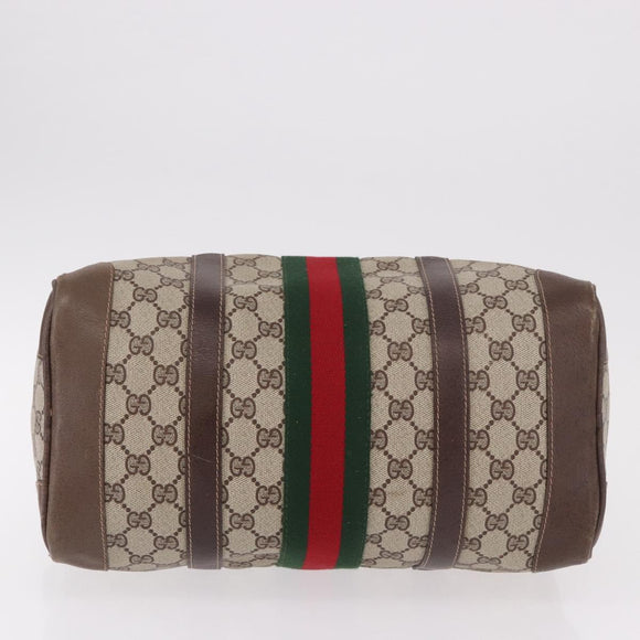 GUCCI GG Supreme Web Sherry Line Boston Bag PVC Beige Gold Auth ka5081
