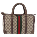 GUCCI GG Supreme Web Sherry Line Boston Bag PVC Beige Gold Auth ka5081-2