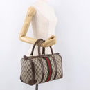 GUCCI GG Supreme Web Sherry Line Boston Bag PVC Beige Gold Auth ka5081-21