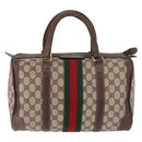 GUCCI GG Supreme Web Sherry Line Boston Bag PVC Beige Gold Auth ka5081-3