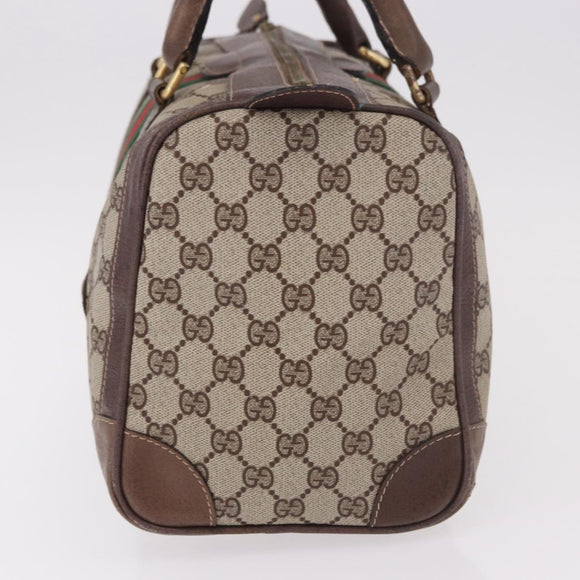 GUCCI GG Supreme Web Sherry Line Boston Bag PVC Beige Gold Auth ka5081