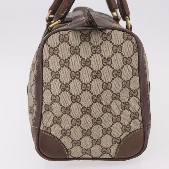 GUCCI GG Supreme Web Sherry Line Boston Bag PVC Beige Gold Auth ka5081