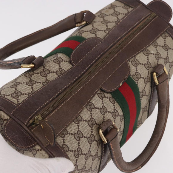 GUCCI GG Supreme Web Sherry Line Boston Bag PVC Beige Gold Auth ka5081